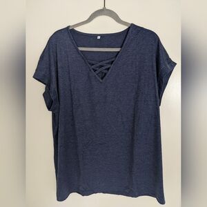 Women's Navy Blue V-Neck Top
